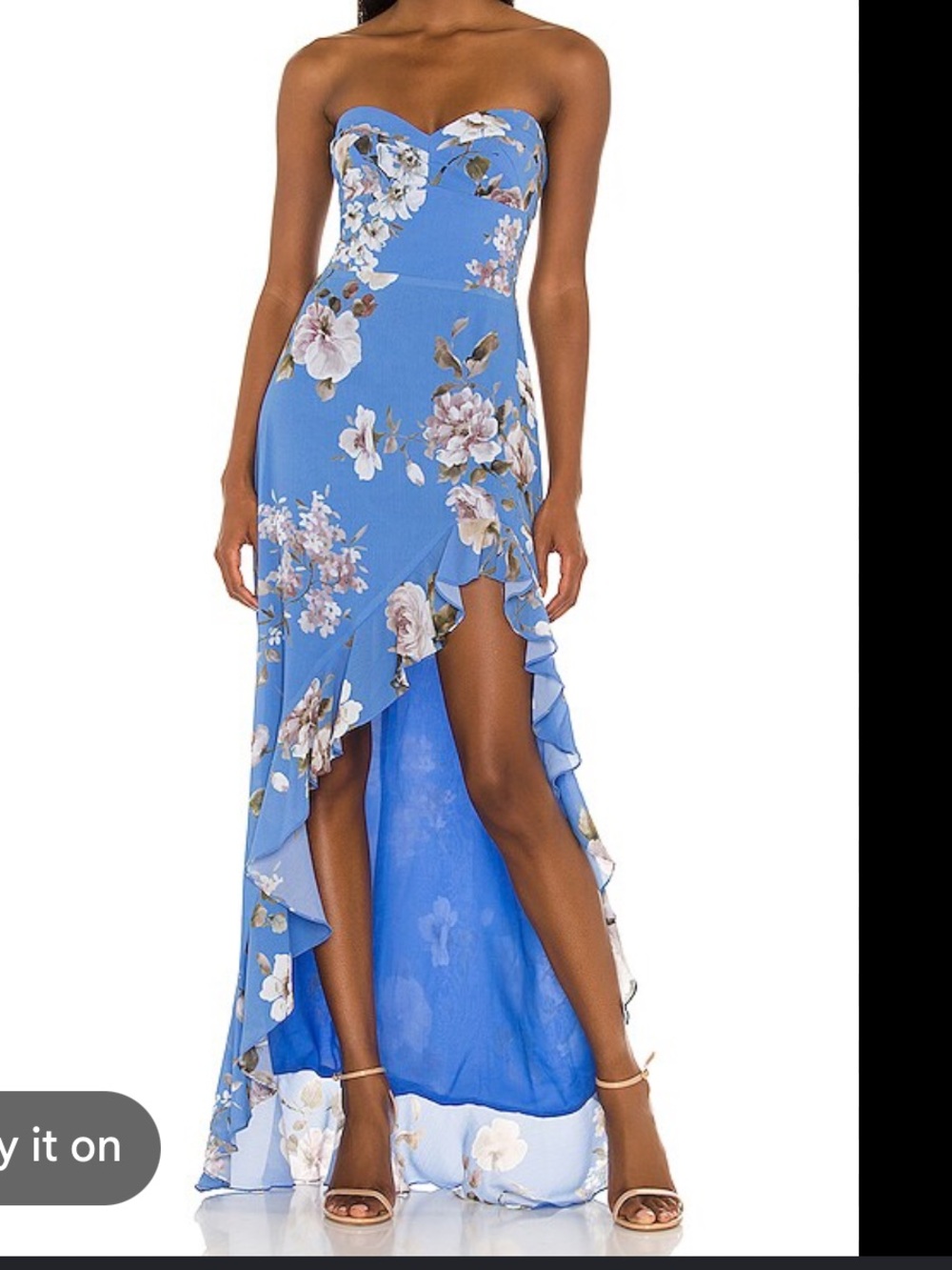 Amanda Uprichard Blue Floral Strapless High-Low Dress